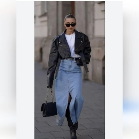 Zara Long Denim Slit Skirt size XS blue - Picture 5 of 15